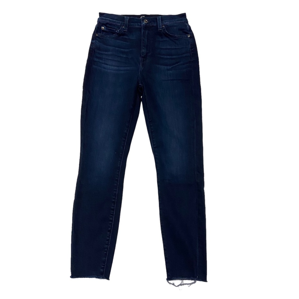 7FAM High Waist Ankle Skinny Jeans Raw Hem Dark Wash Womens Size 27
